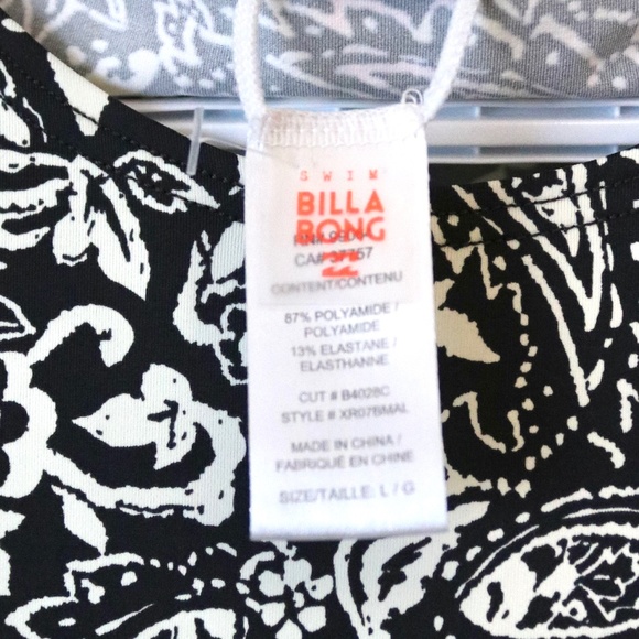 BILLABONG Girls Size Large Swim UV Top Shirt Paisley Long Sleeve Black White - Picture 2 of 8